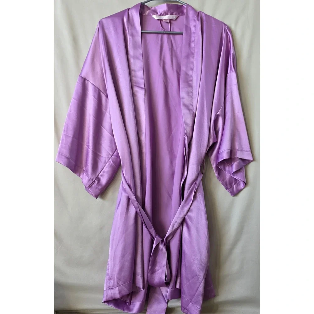 Victoria's Secret Satin Kimono Robe Purple Orchid Silk Feel Sleepwear O/S